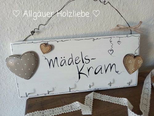 Schmuckhalter * Hakenleiste * Shabby * Beige-Taupe * 13,5 x 32 cm * Herz * Mädels-Kram